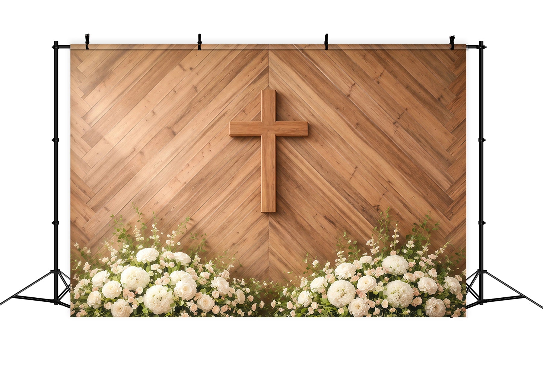 Toile de fond de Pâques Croix En Bois Autel Floral GQ61-4