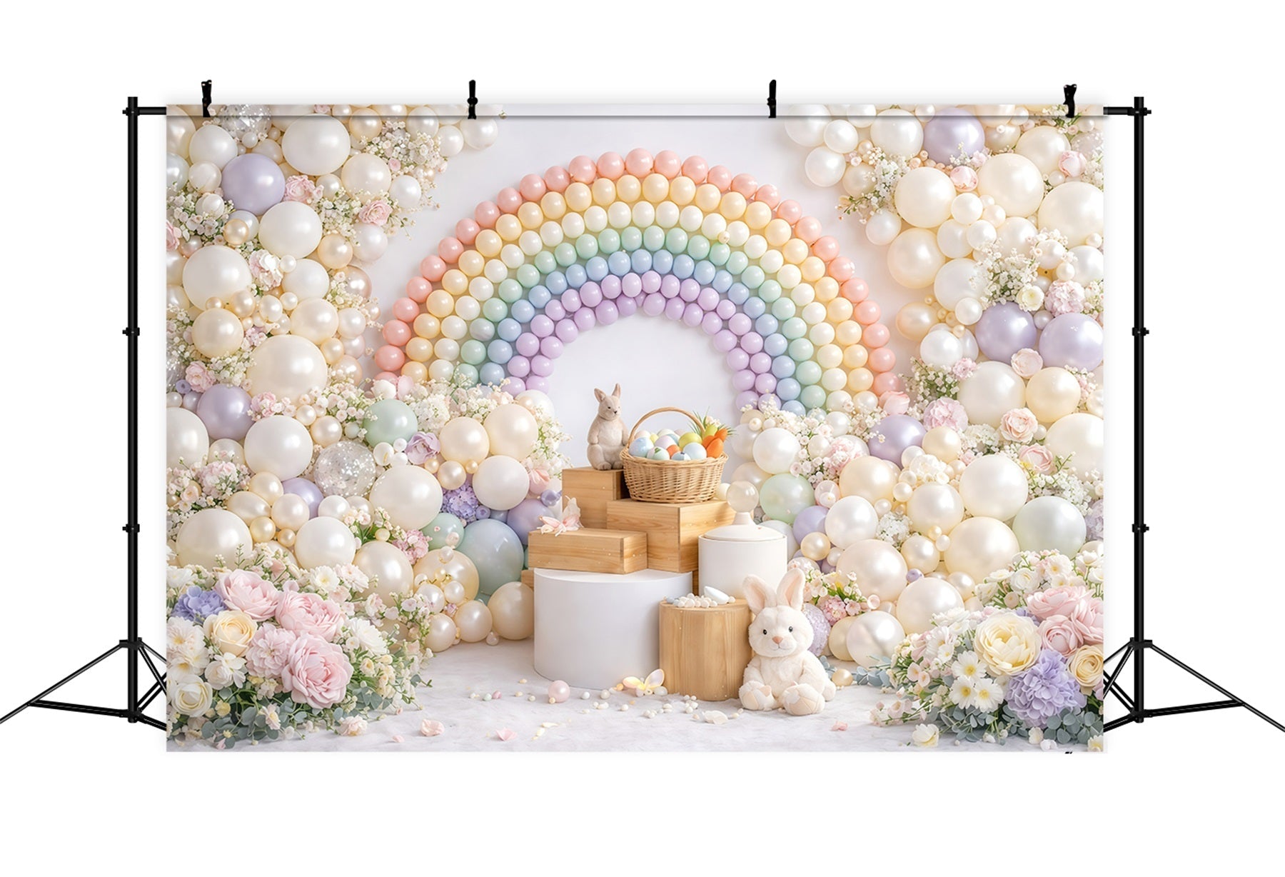 Toile de fond de Pâques Fleur Arc-En-Ciel Macaron Pastel GQ61-40