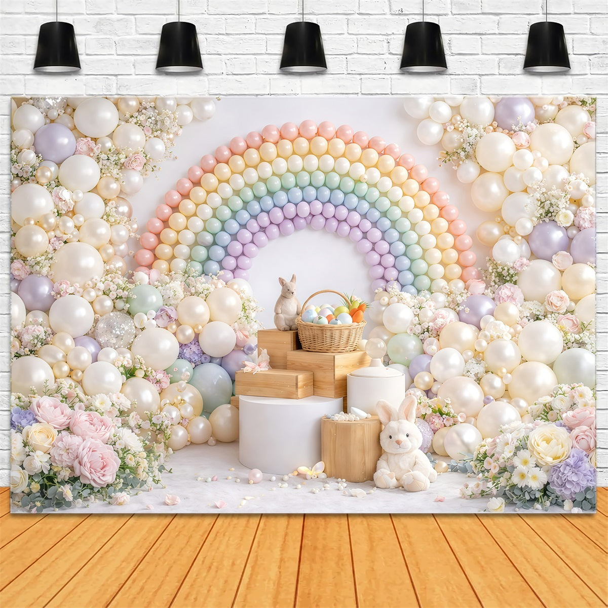 Toile de fond de Pâques Fleur Arc-En-Ciel Macaron Pastel GQ61-40