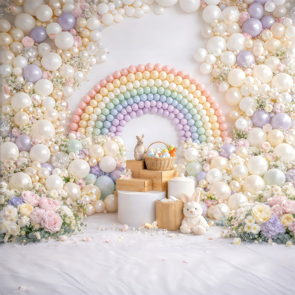 Toile de fond de Pâques Fleur Arc-En-Ciel Macaron Pastel GQ61-40
