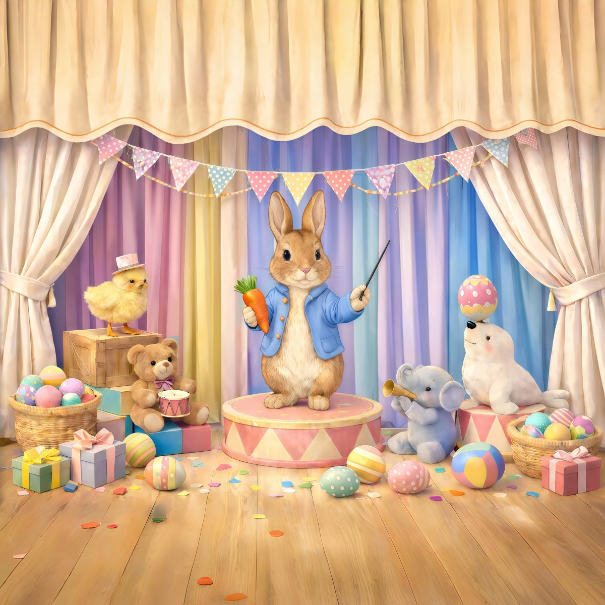 Fond Photo Pâques Scène Cirque Lapin Dessin Animé GQ61-42