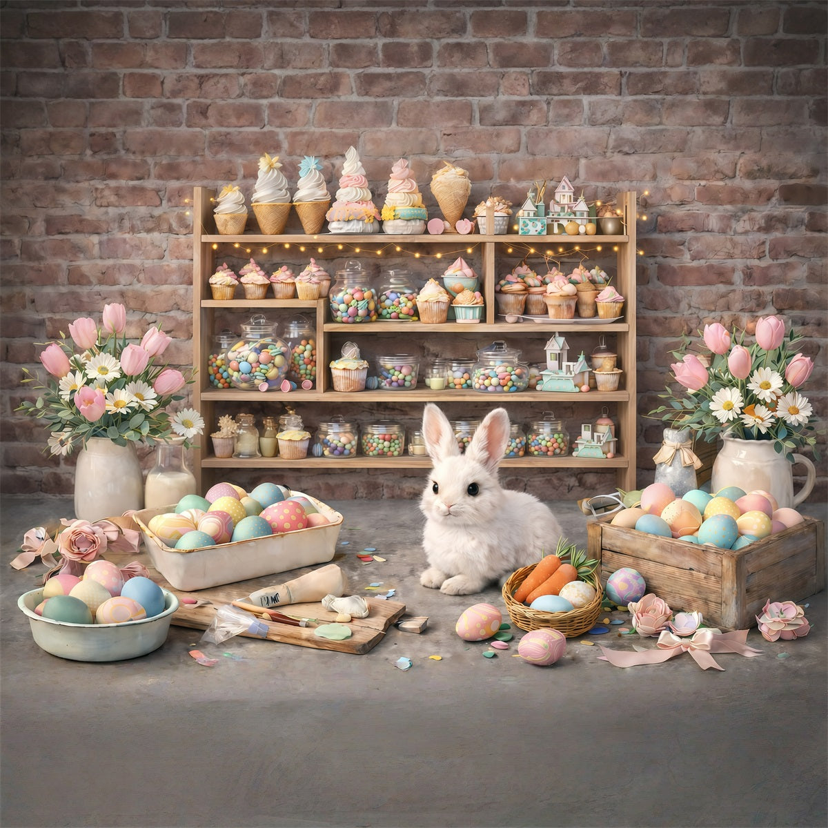 Toile de fond Pâques Atelier Desserts Lapin Rustique GQ61-43