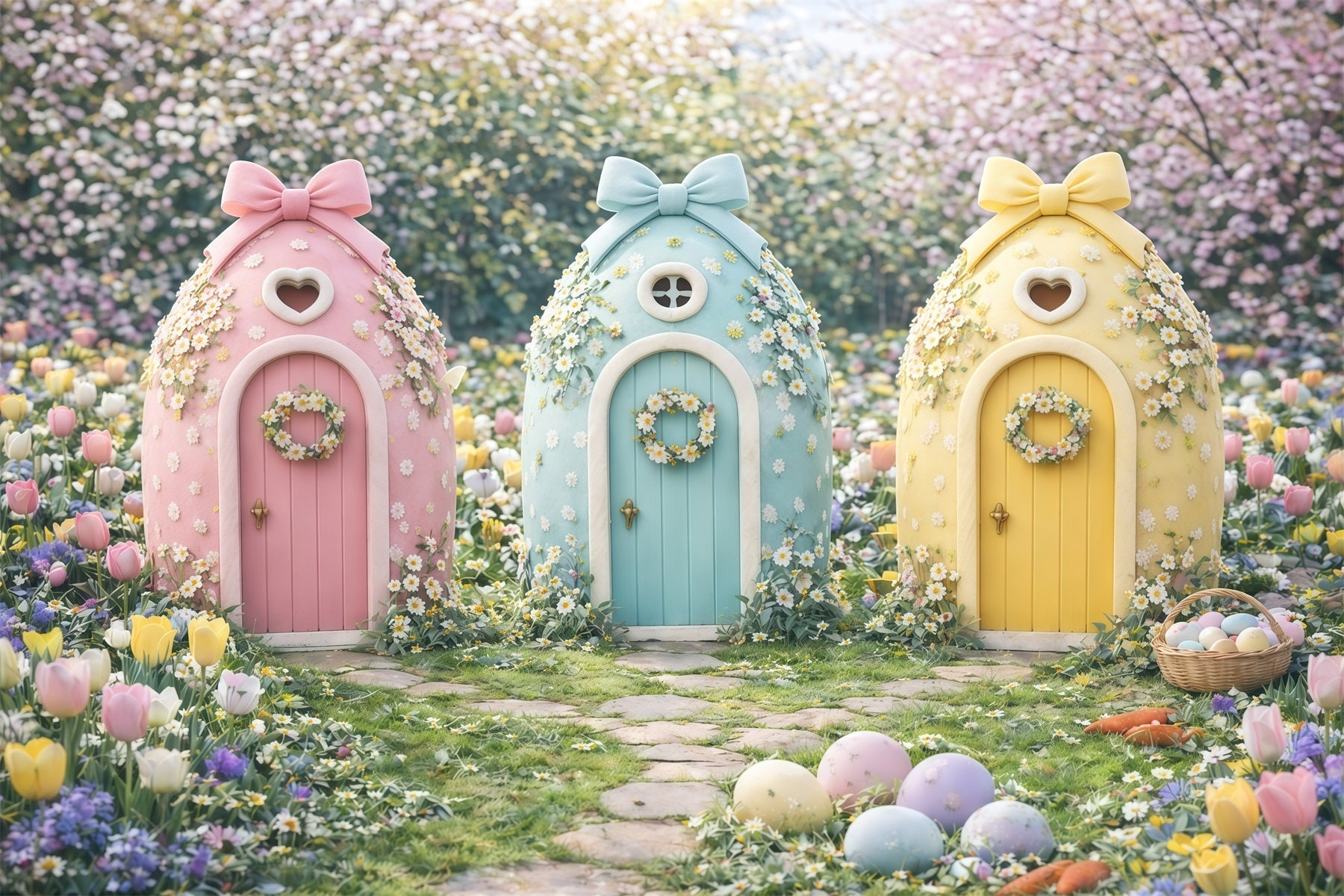 Toile de fond Pâques Trio Cottage Féerique Pastel GQ61-47