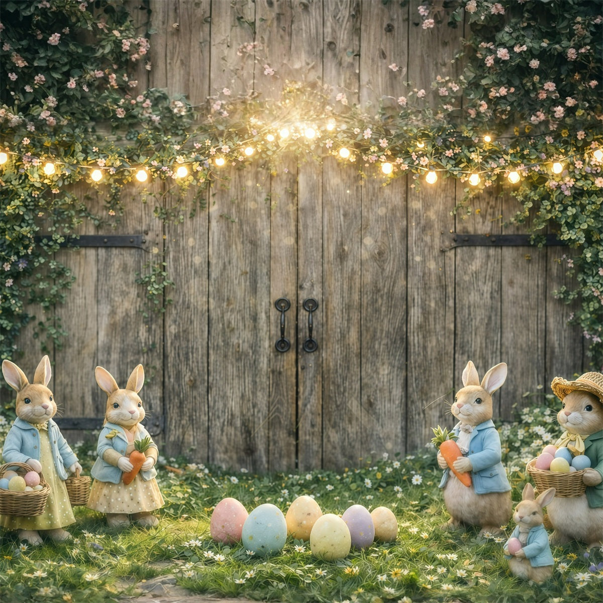 Toile de fond de Pâques Récolte Œufs Lapin Rustique GQ61-48