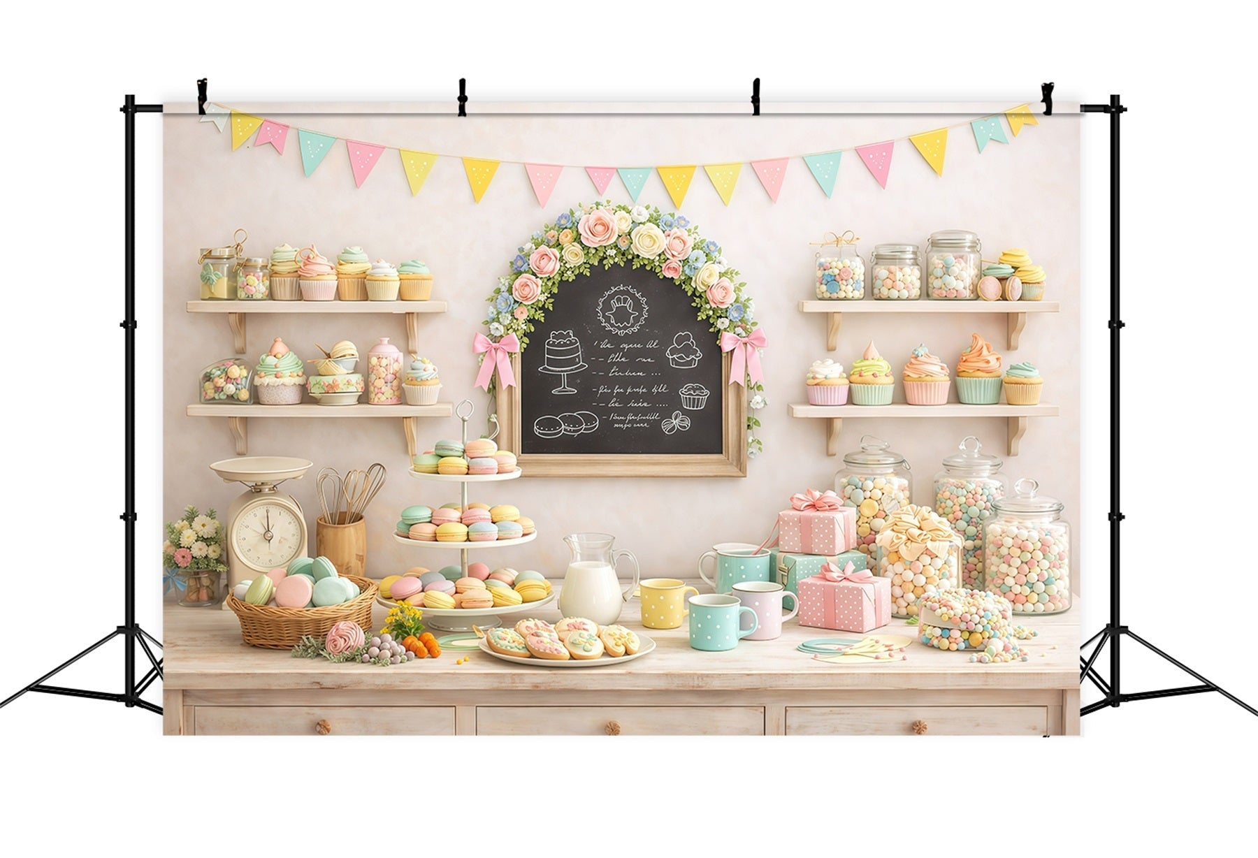 Toile de fond Pâques Cupcakes Bonbons Macaron Pastel GQ61-59
