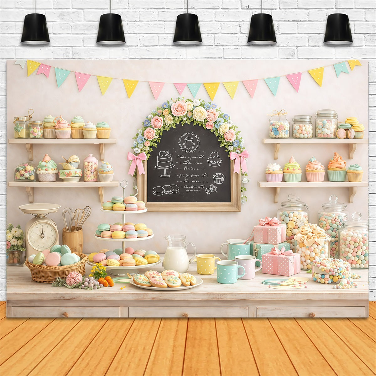 Toile de fond Pâques Cupcakes Bonbons Macaron Pastel GQ61-59