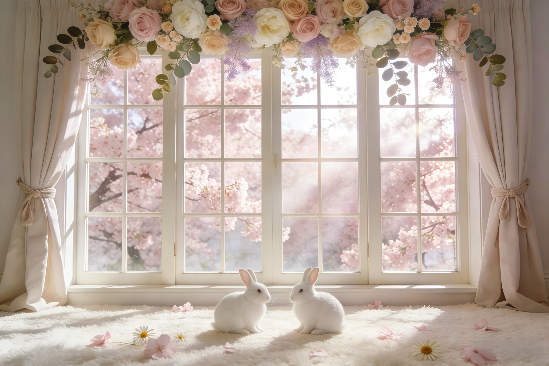 Toile de fond Pâques Couronne Fleurs Lapin GQ61-67