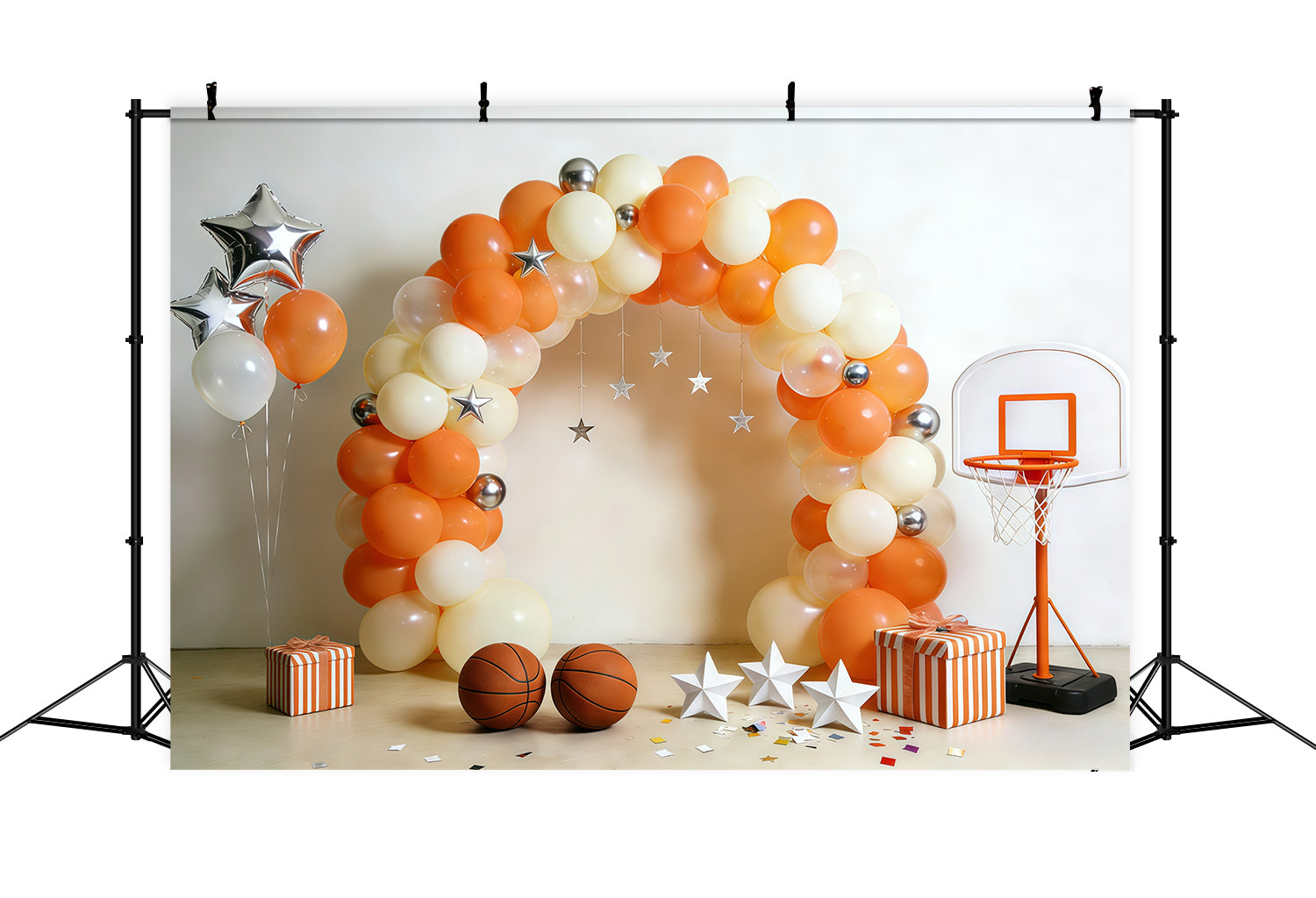 Toile de fond Photo Sport Basketball Installation Cerceau Ballons Crème Orange GQ61-71