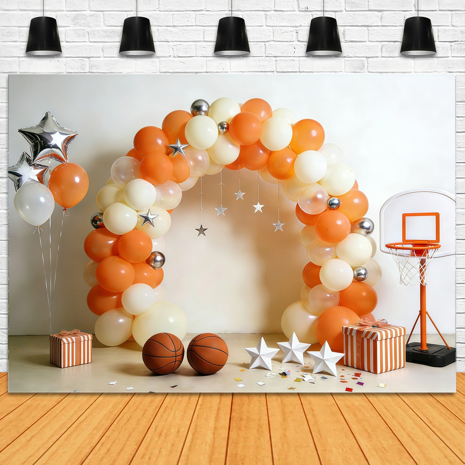 Toile de fond Photo Sport Basketball Installation Cerceau Ballons Crème Orange GQ61-71