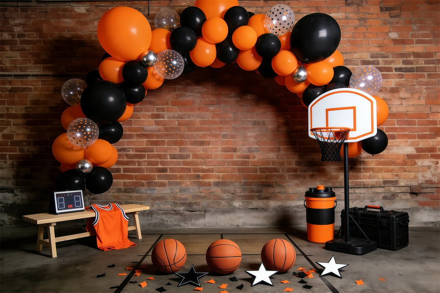 Toile de fond Sport Basketball Arche Ballons Mur Briques GQ61-73