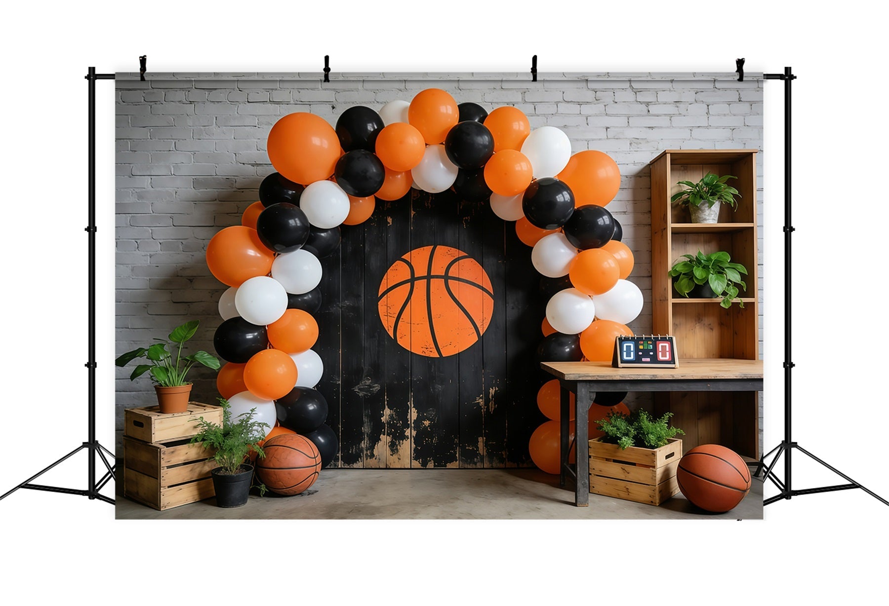 Fond Studio Photo Basketball Arche Ballons Mur Rustique GQ61-74