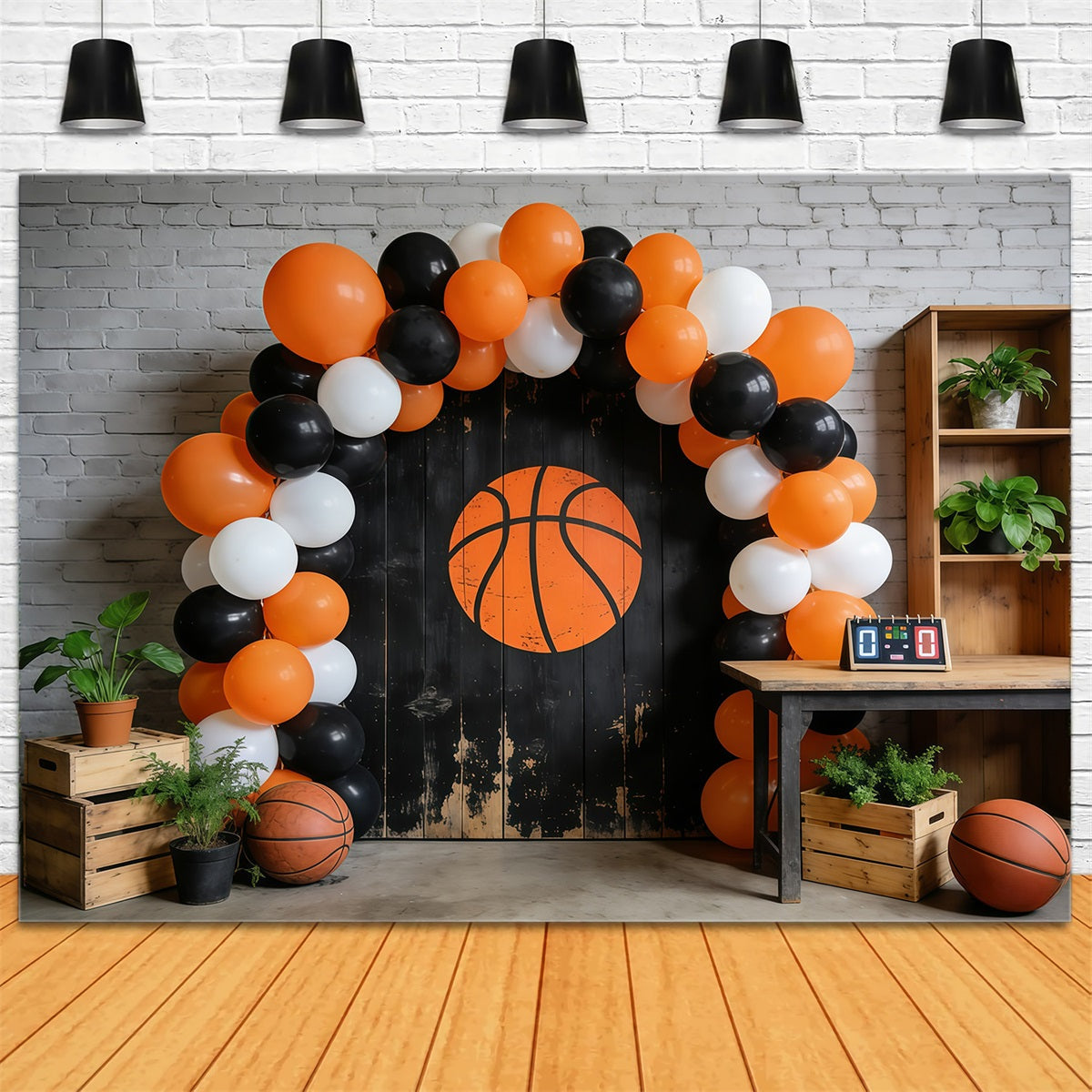 Fond Studio Photo Basketball Arche Ballons Mur Rustique GQ61-74