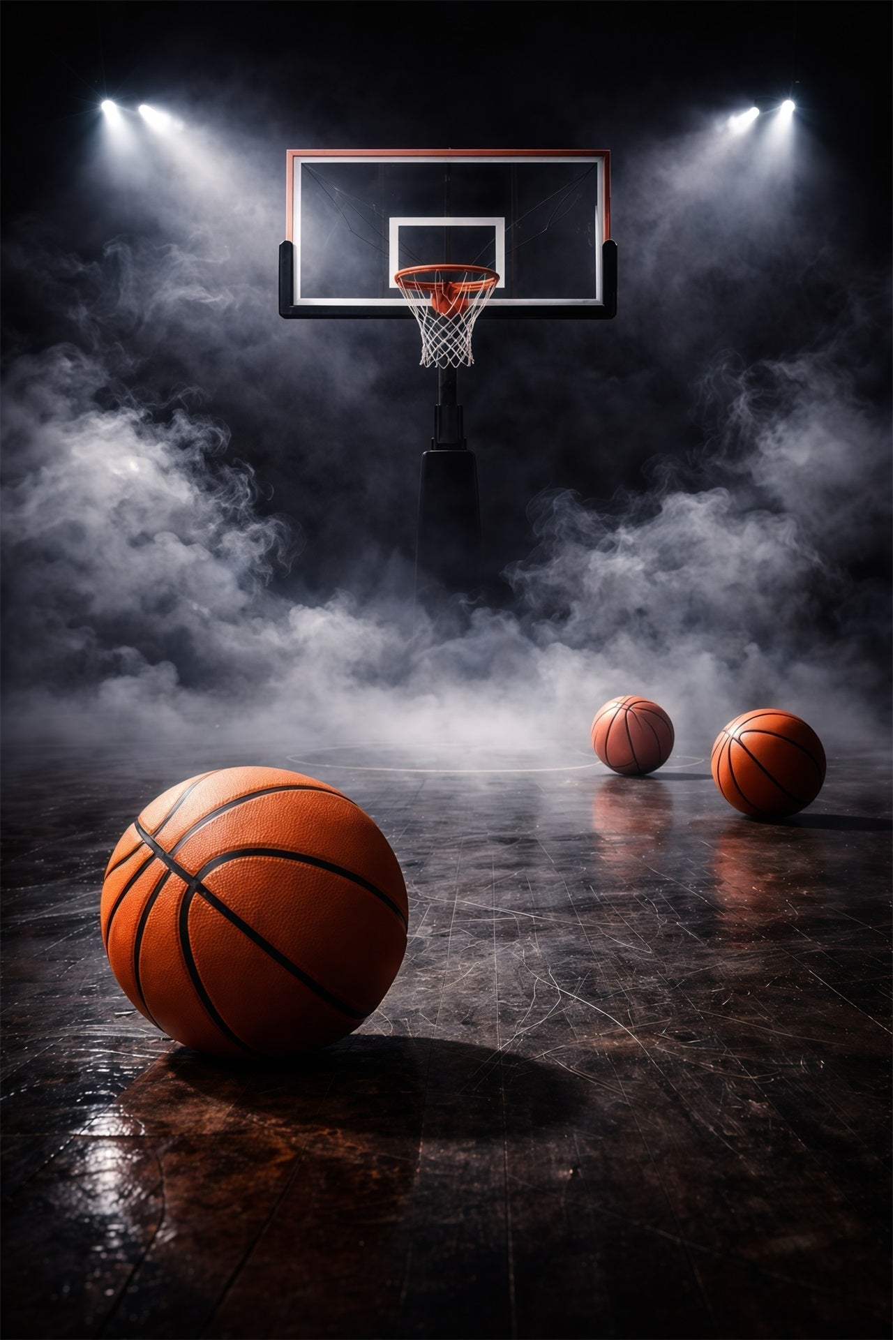 Fond Studio Photo Basketball Terrain Projecteur Fumée Ambiance Sombre GQ61-82
