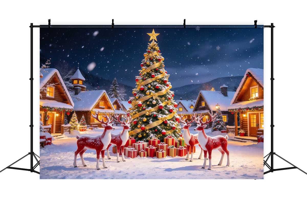 Fond De Noël Rétro Village Enneigé Rennes GQ610-105