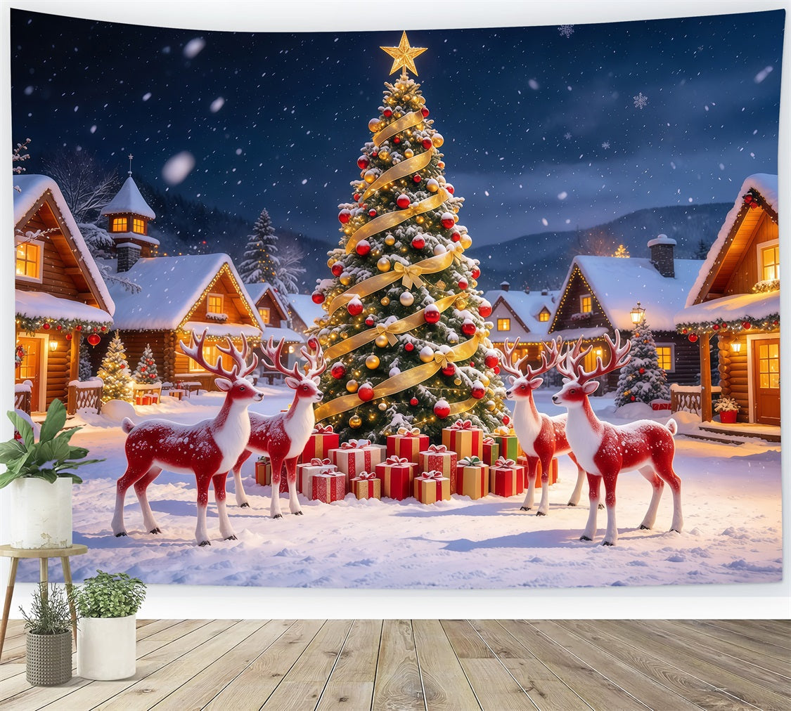 Fond De Noël Rétro Village Enneigé Rennes GQ610-105