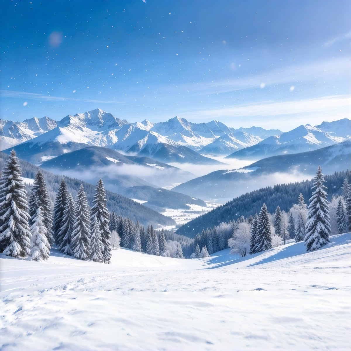 Fond De Noël Paysage Hivernal Chaîne Montagnes Alpines Enneigées GQ610-108