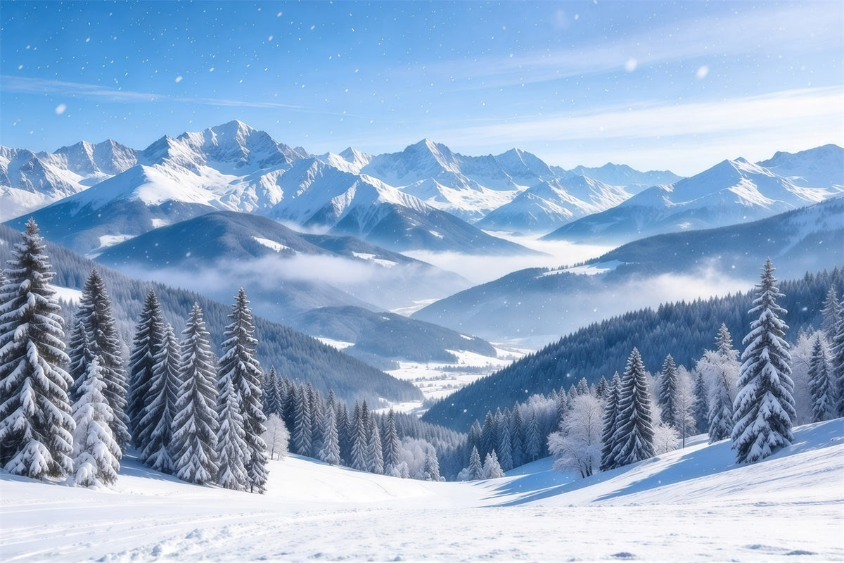 Fond De Noël Paysage Hivernal Chaîne Montagnes Alpines Enneigées GQ610-108