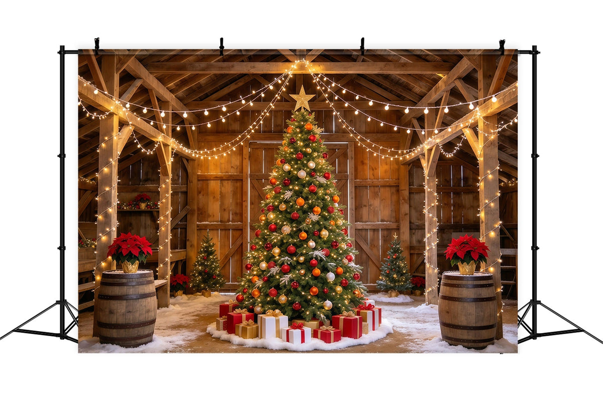 Fond Photo De Noël Grange Rustique Présentoir Sapin GQ610-109