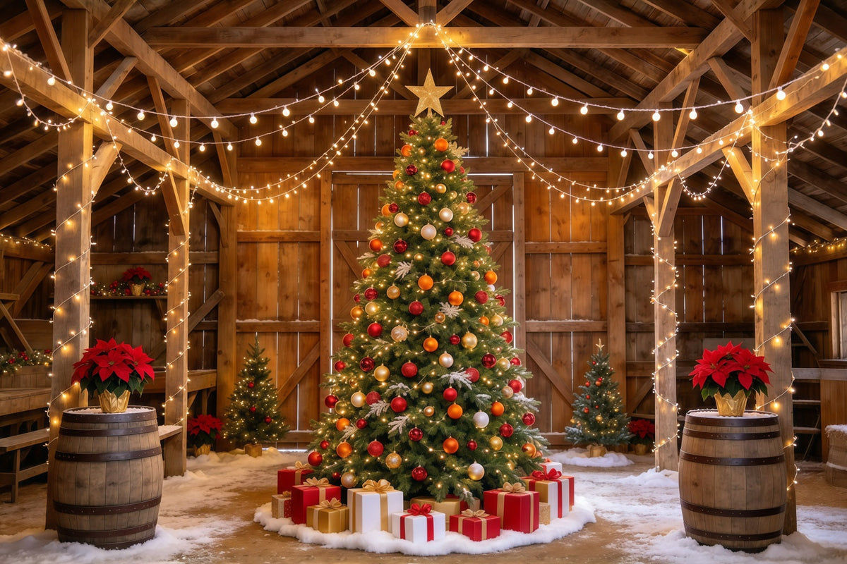 Fond Photo De Noël Grange Rustique Présentoir Sapin GQ610-109
