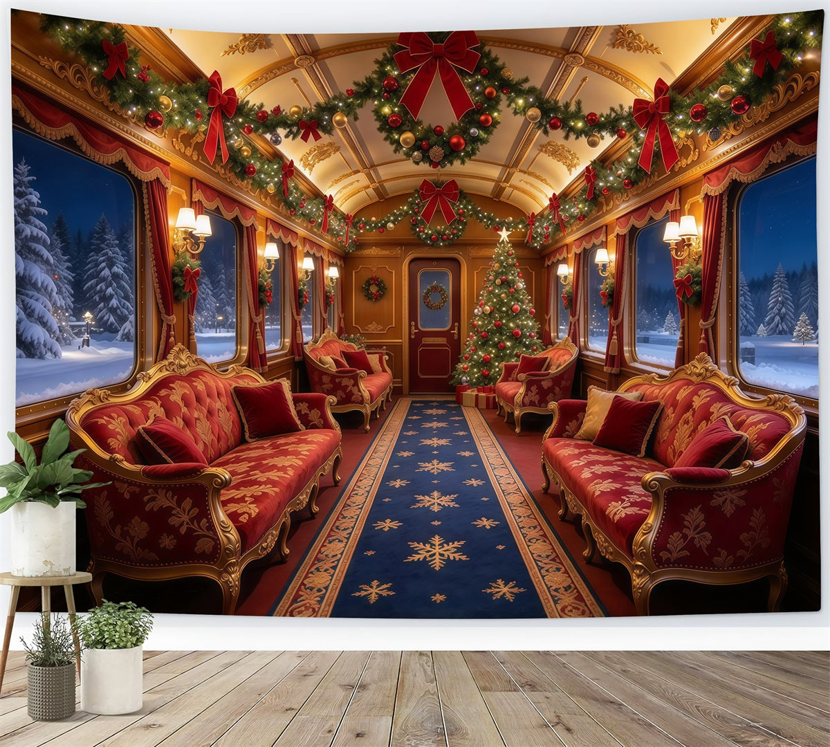 Fond Photo De Noël Intérieur Train Velours Bordeaux GQ610-11