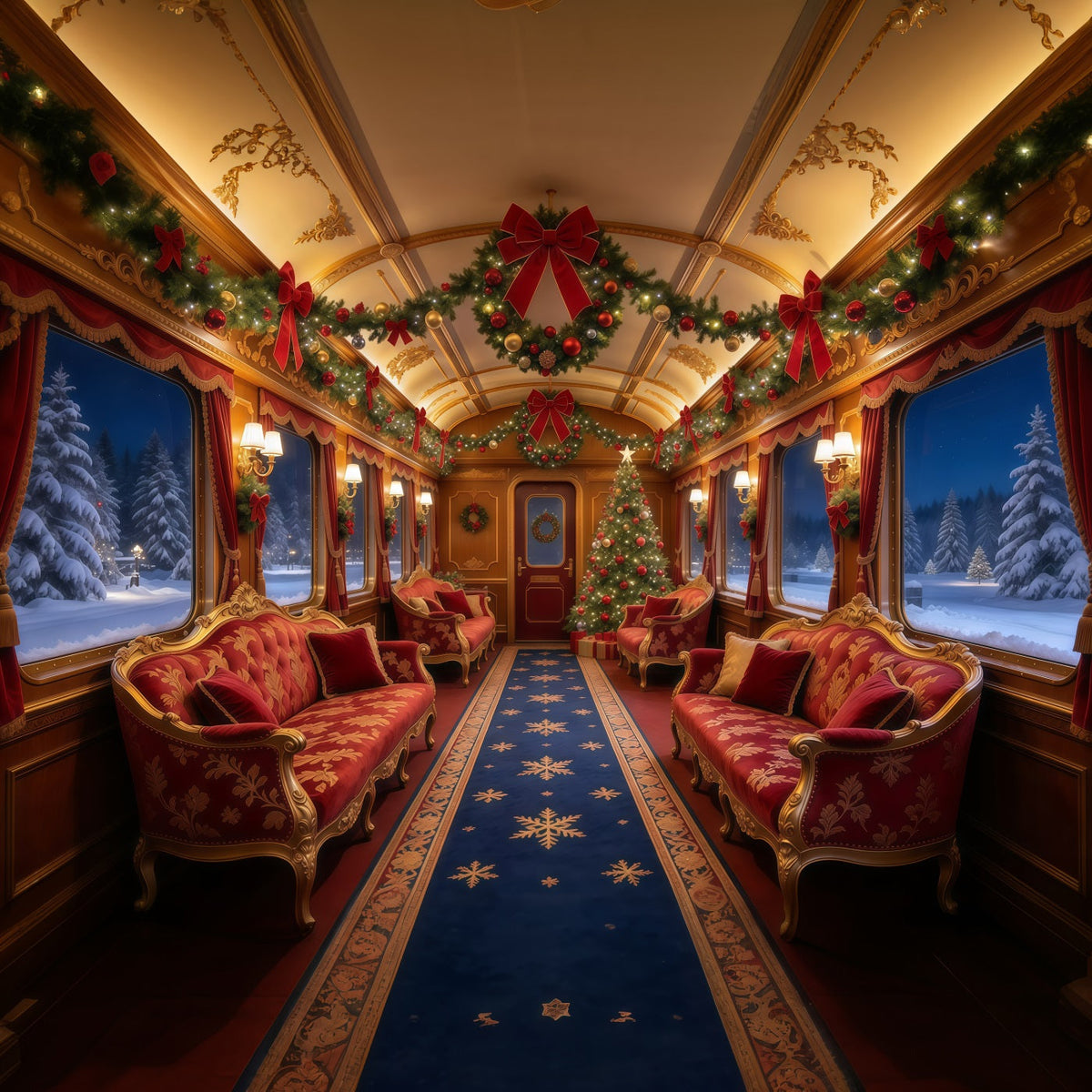 Fond Photo De Noël Intérieur Train Velours Bordeaux GQ610-11