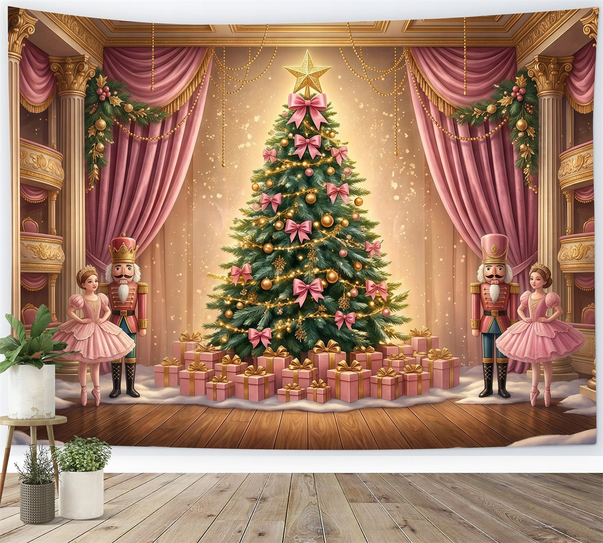 Fond Photo Casse-Noisette Nœud Rose Scène Ballet GQ610-113