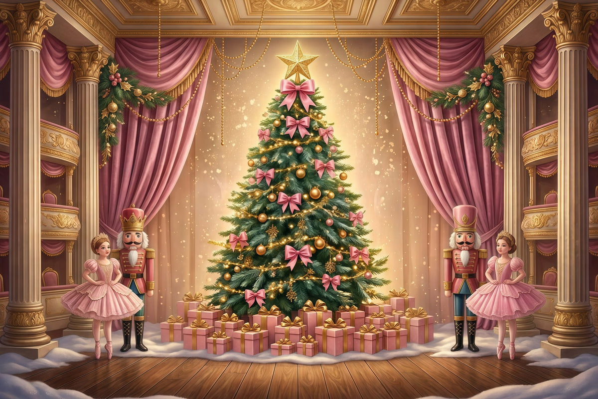 Fond Photo Casse-Noisette Nœud Rose Scène Ballet GQ610-113