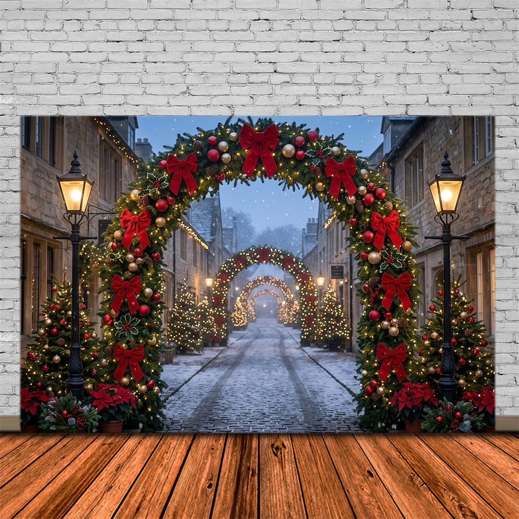 Fond Photo De Noël Arche Pavée Nœud Rouge GQ610-115