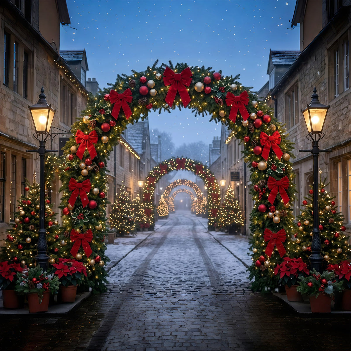 Fond Photo De Noël Arche Pavée Nœud Rouge GQ610-115