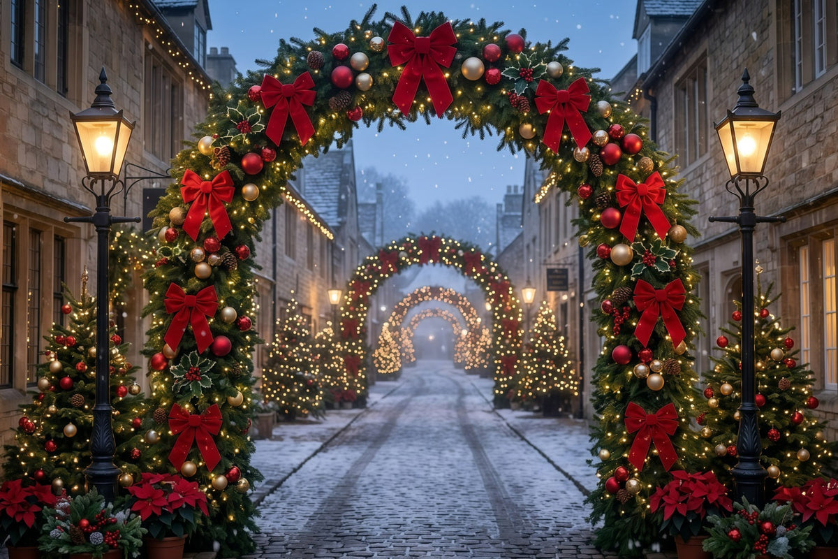 Fond Photo De Noël Arche Pavée Nœud Rouge GQ610-115