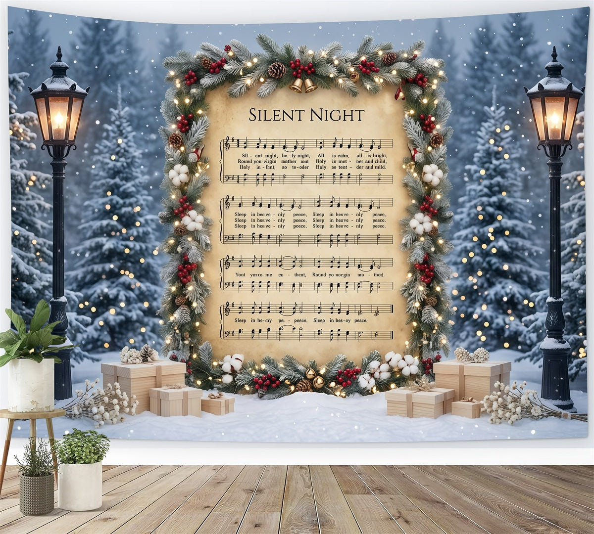 Fond De Noël Chant Silencieuse Nuit Partition Musicale GQ610-116