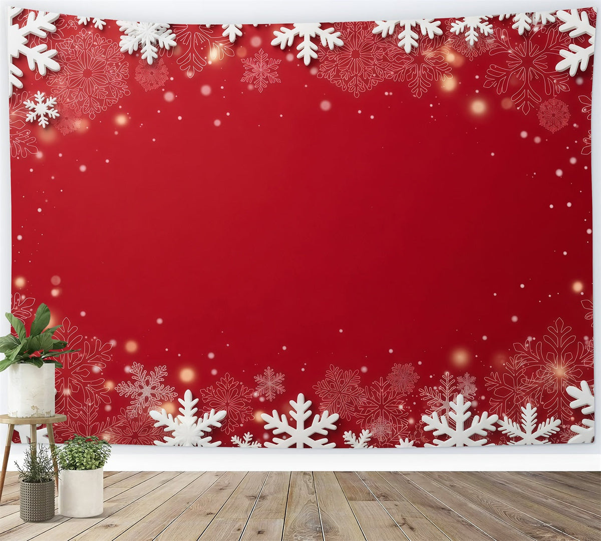 Fond De Noël Bordure Festive Flocons Rouges GQ610-118
