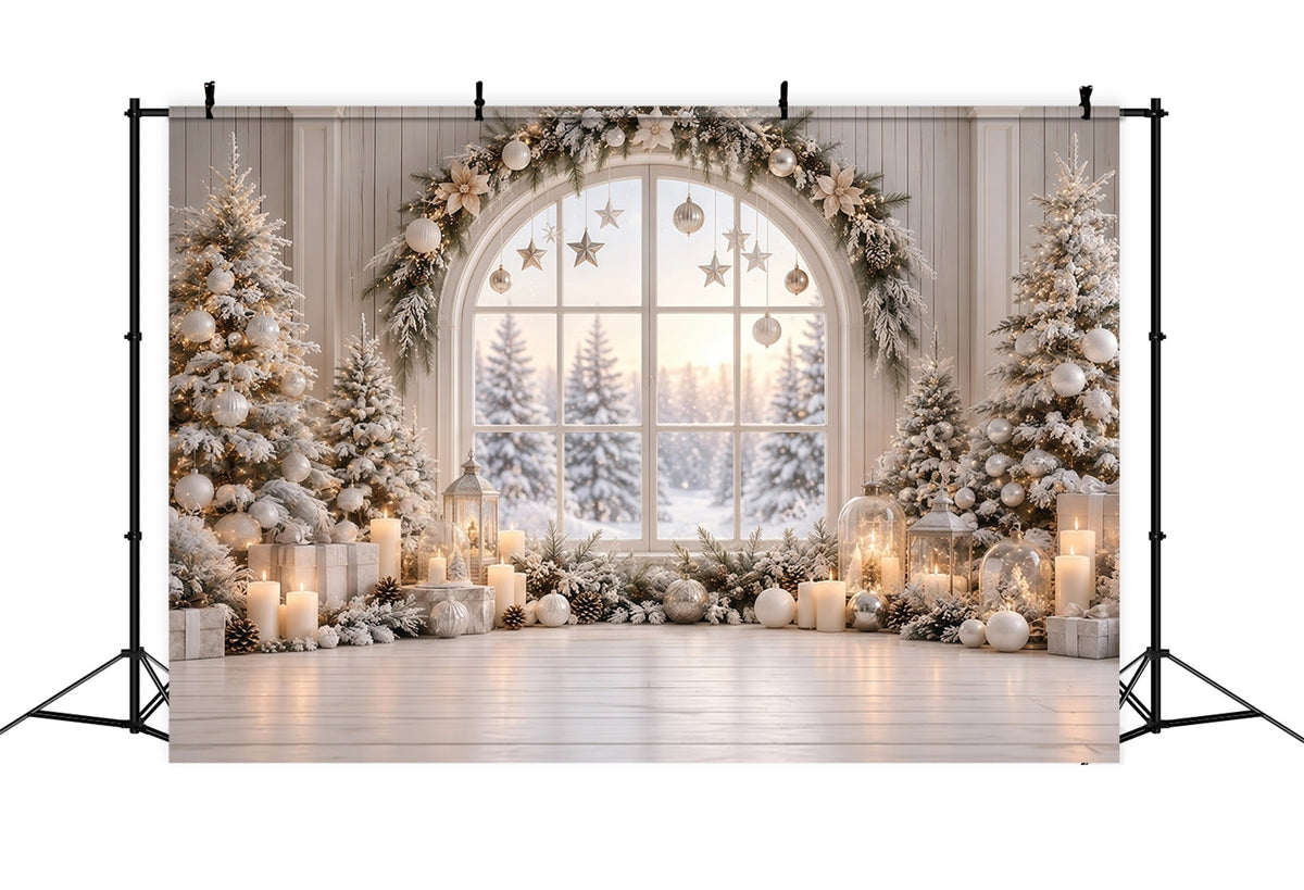 Fond De Fenêtre De Noël Présentoir Hivernal Blanc GQ610-120