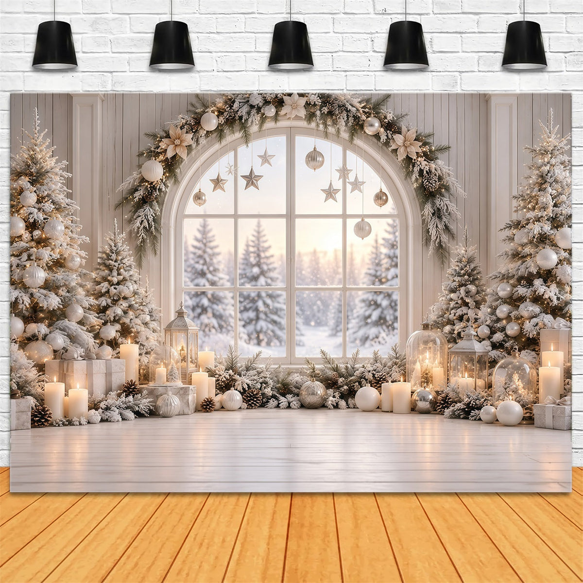 Fond De Fenêtre De Noël Présentoir Hivernal Blanc GQ610-120