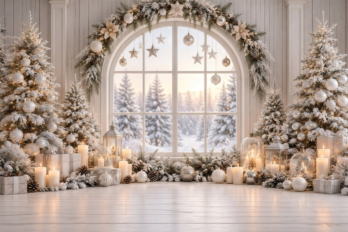 Fond De Fenêtre De Noël Présentoir Hivernal Blanc GQ610-120