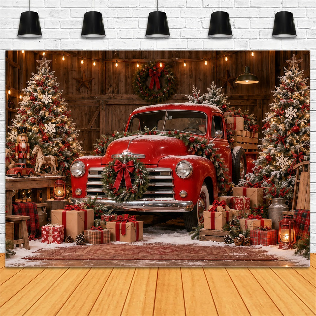 Fond Photo De Noël Camion Rouge Vintage Atelier GQ610-124