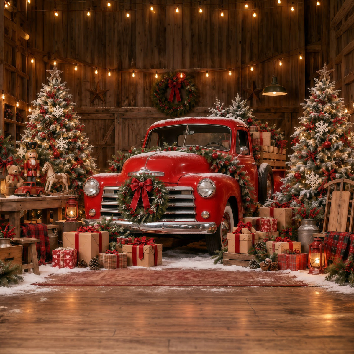 Fond Photo De Noël Camion Rouge Vintage Atelier GQ610-124
