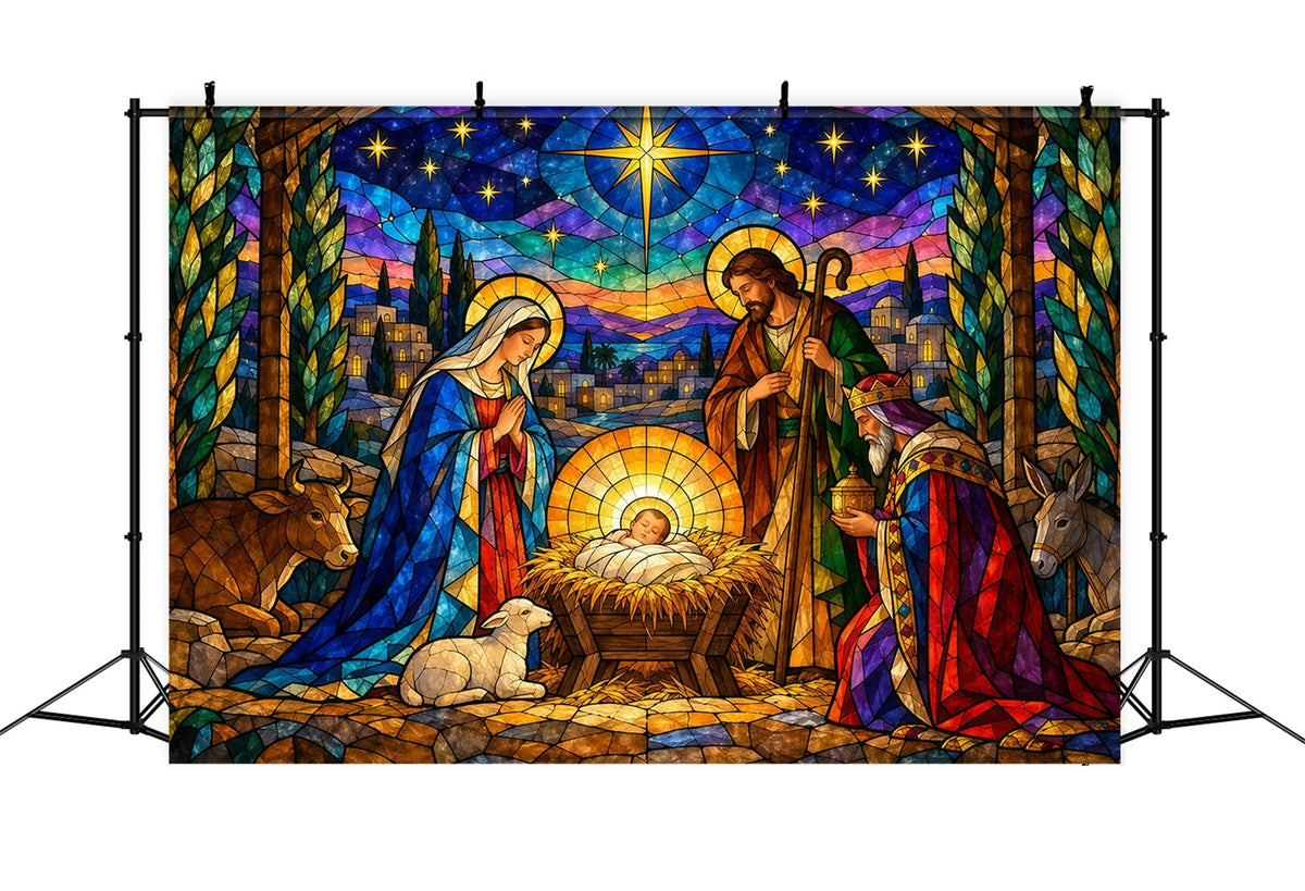 Fond De Crèche De Noël Étoile Vitrail Coloré GQ610-127