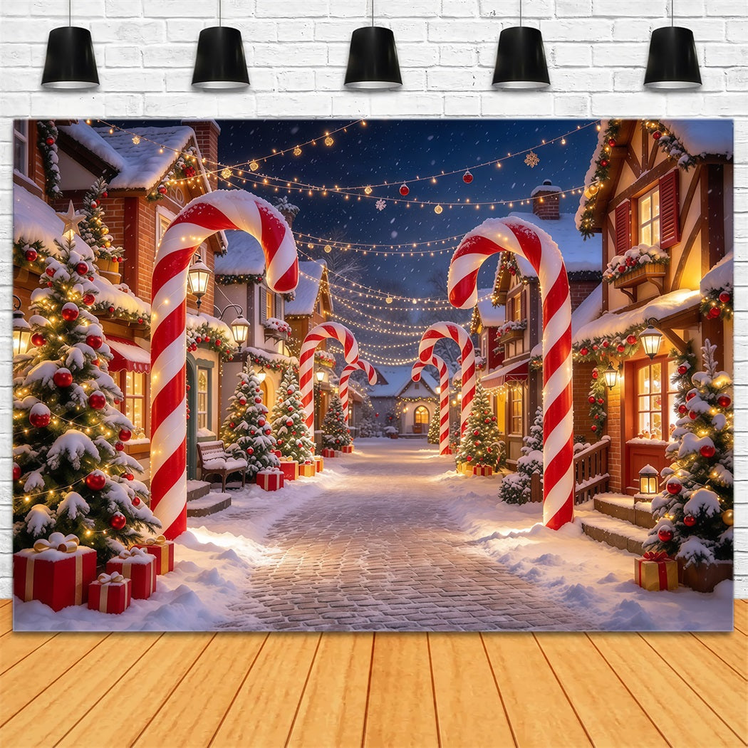Fond De Village De Noël Rue Enneigée Bonbons Sucre GQ610-14