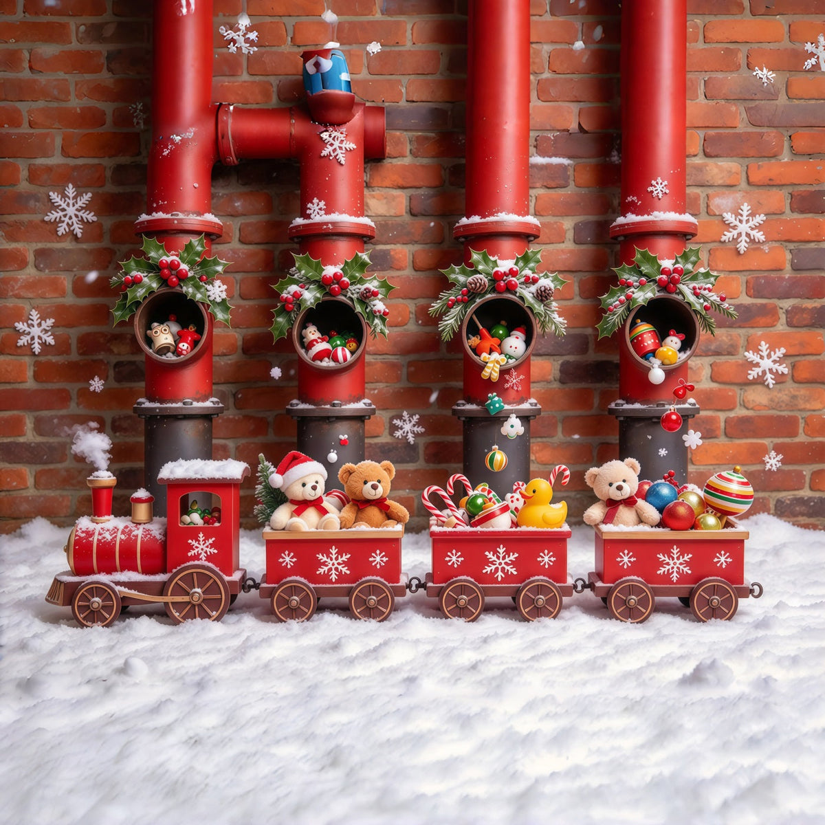 Fond Photo De Noël Parade Train Jouet Rouge GQ610-22
