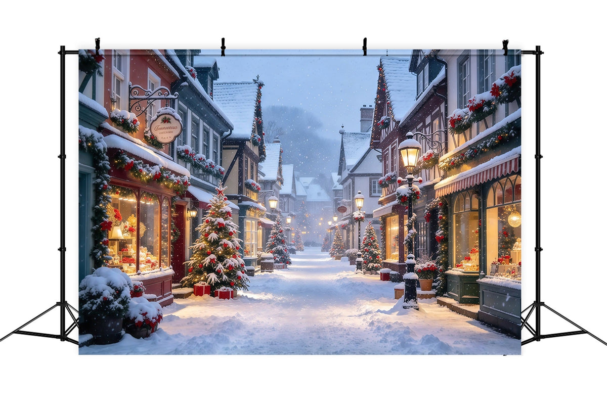 Fond De Village De Noël Rue Européenne Hivernale Enneigée GQ610-23