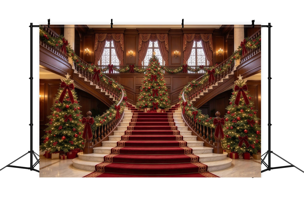 Fond De Noël Salon Escalier Marbre Sapins Élégants GQ610-28