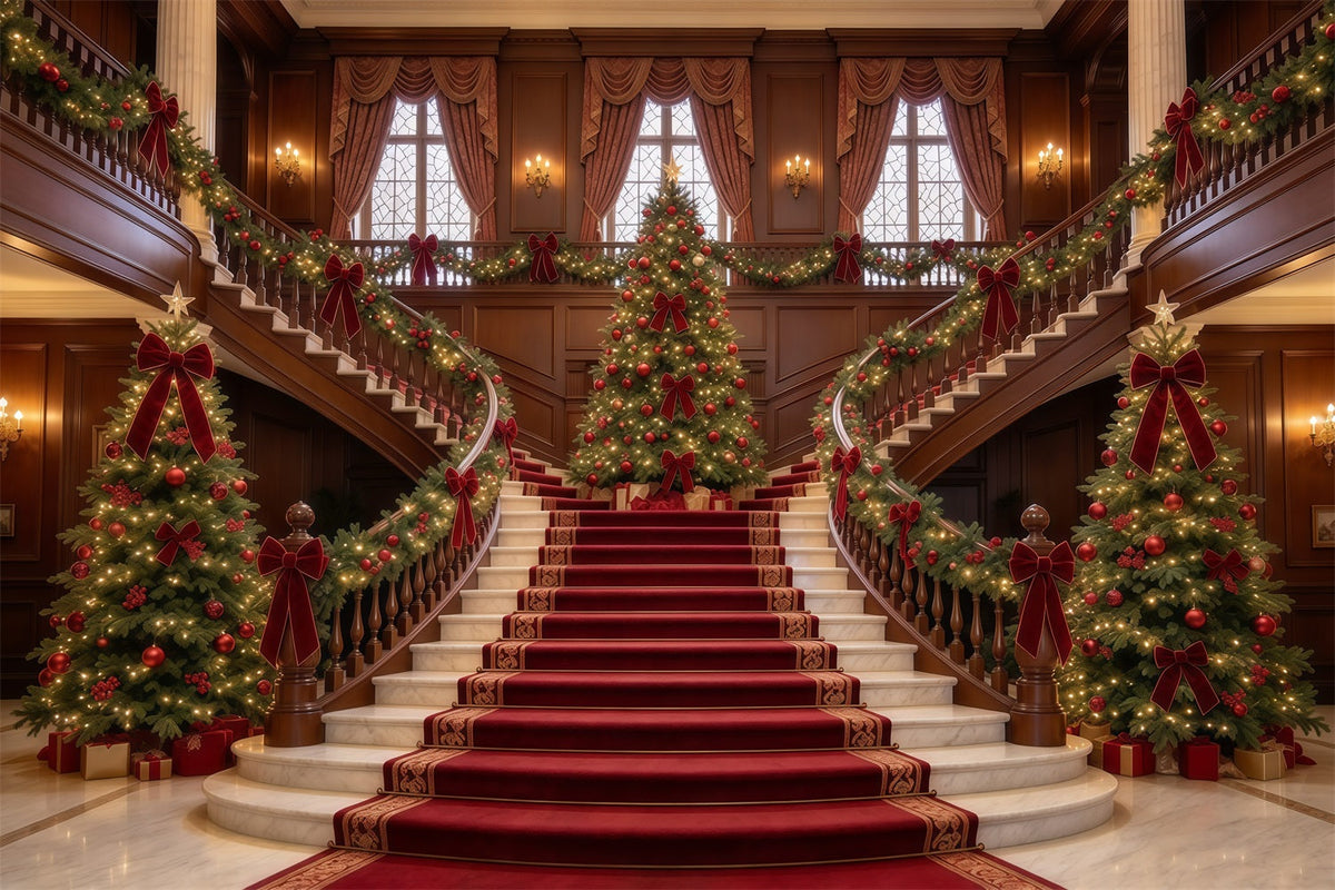 Fond De Noël Salon Escalier Marbre Sapins Élégants GQ610-28