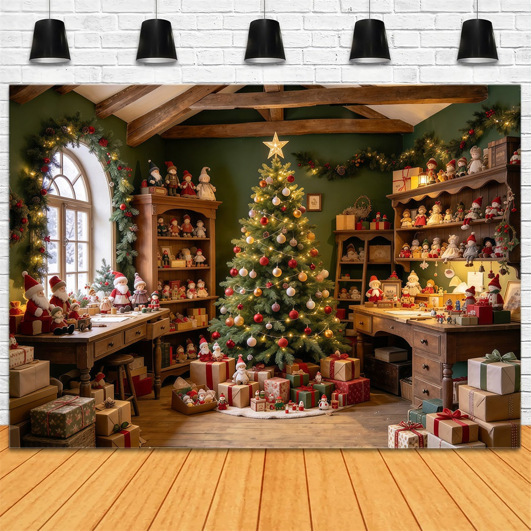Fond Photo Atelier Père Noël Présentoir Jouets Rustiques GQ610-32