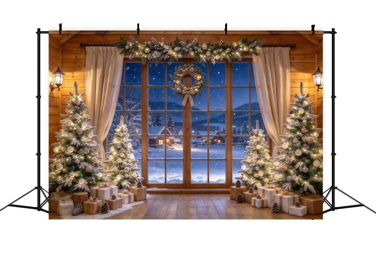 Fond Photo Père Noël Fenêtre Sapin Champagne GQ610-33