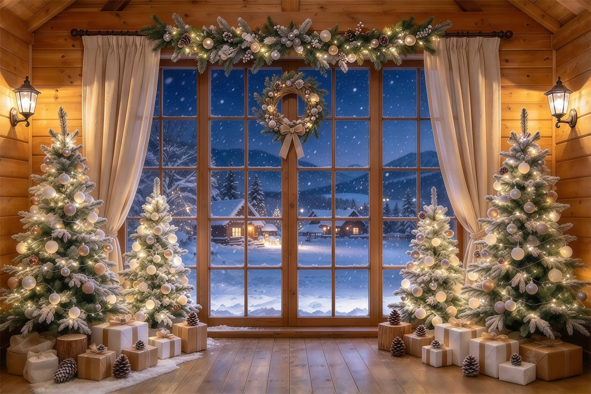 Fond Photo Père Noël Fenêtre Sapin Champagne GQ610-33