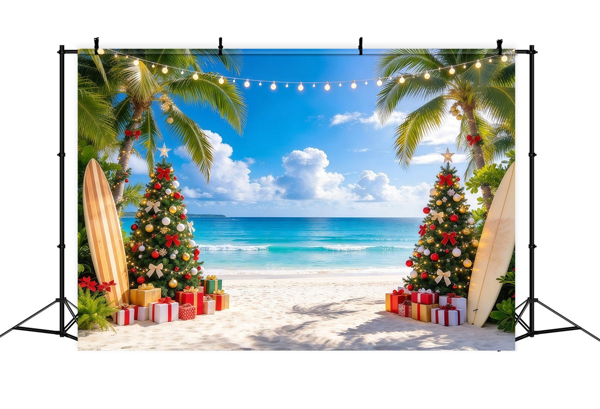 Fond De Noël Tropical Plage Planche Surf Palmier GQ610-37