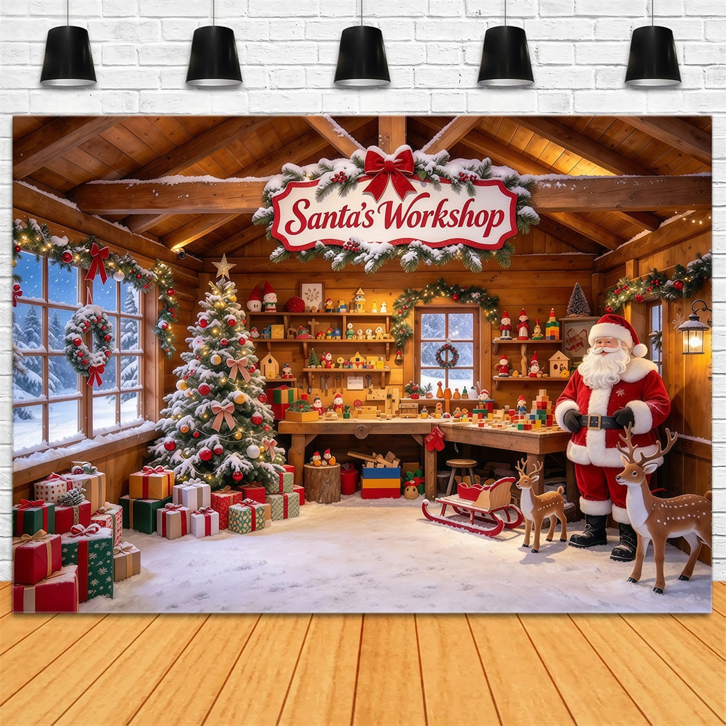 Fond Photo Atelier Père Noël Cabane Rustique Jouets GQ610-39