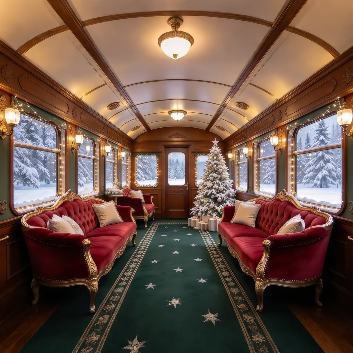 Fond Photo De Noël Salon Ferroviaire Velours Cramoisi GQ610-41