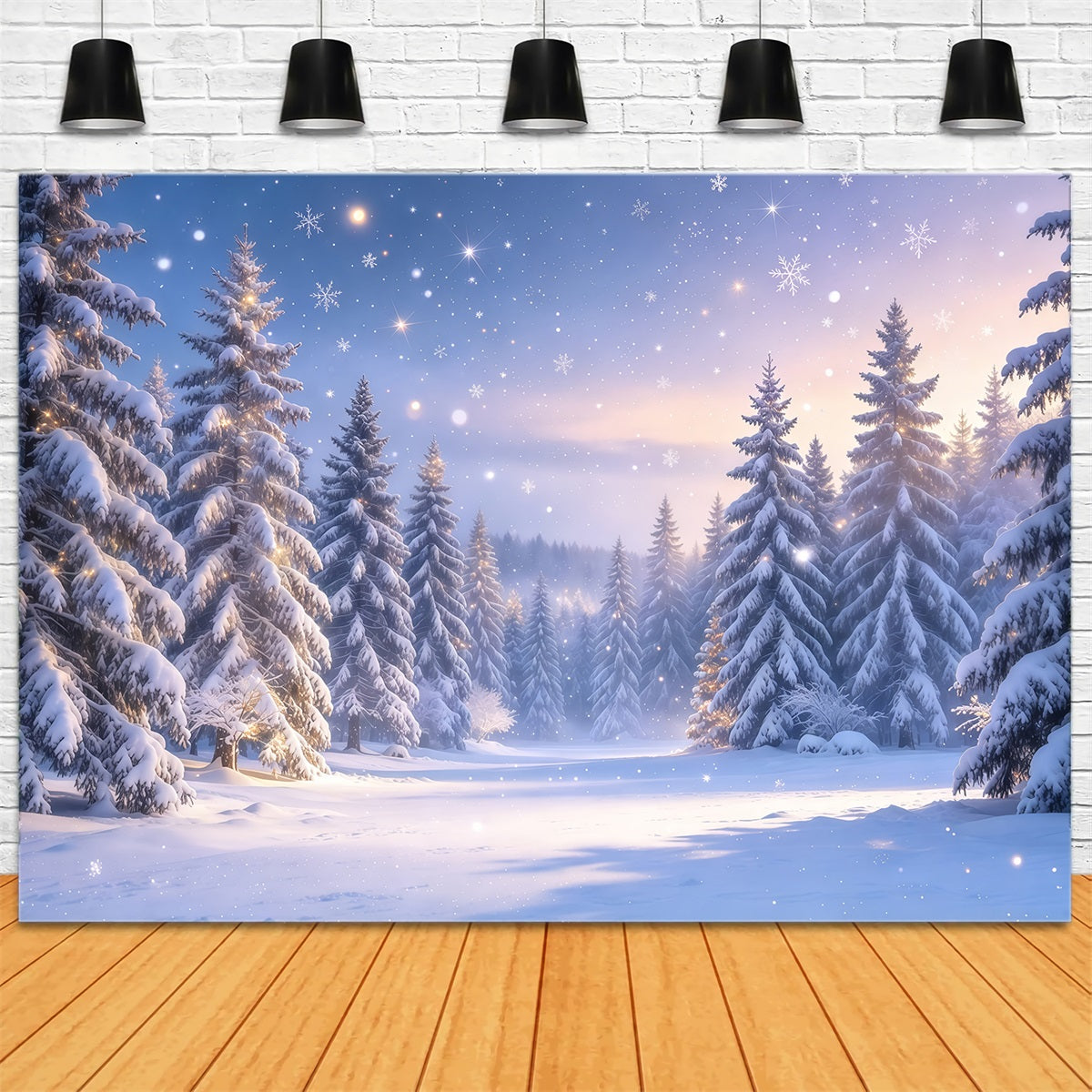 Fond De Sapins De Noël Forêt Enneigée Crépuscule GQ610-42